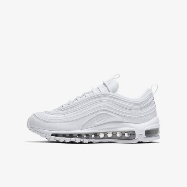 White / Metal Silver / White Nike Air Max 97 Older Kids\' Sneakers | NK024VMC