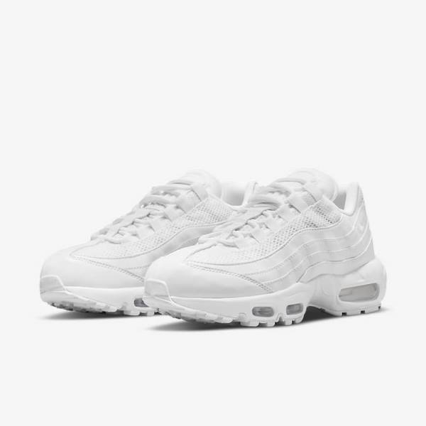 White / Metal Silver / White Nike Air Max 95 Women's Sneakers | NK261SLR