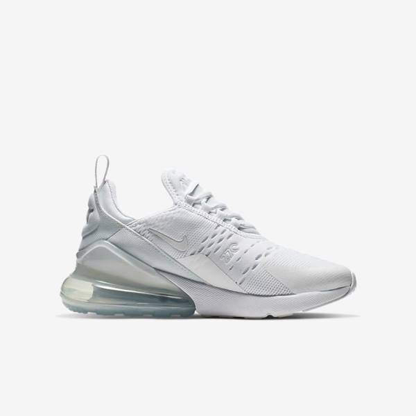 White / Metal Silver / White Nike Air Max 270 Older Kids' Sneakers | NK512JAC