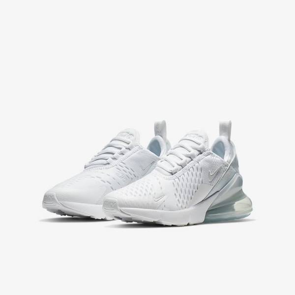 White / Metal Silver / White Nike Air Max 270 Older Kids' Sneakers | NK512JAC