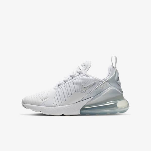 White / Metal Silver / White Nike Air Max 270 Older Kids\' Sneakers | NK512JAC