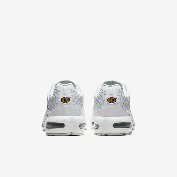 White / Metal Silver / White Nike Air Max Plus Older Kids' Sneakers | NK741HBR