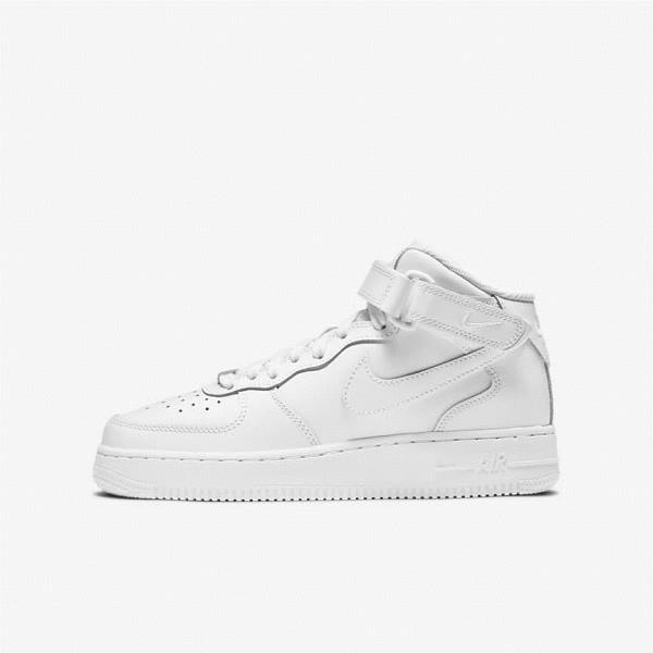 White Nike Air Force 1 Mid LE Older Kids\' Sneakers | NK615NUA