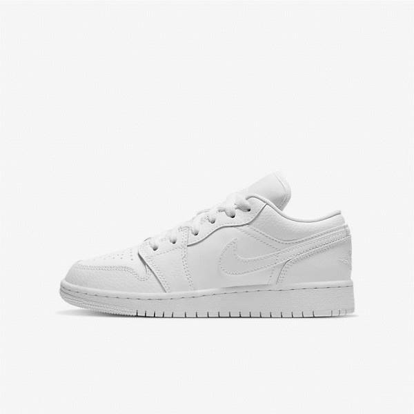 White Nike Air Jordan 1 Low Older Kids\' Sneakers | NK967QJR