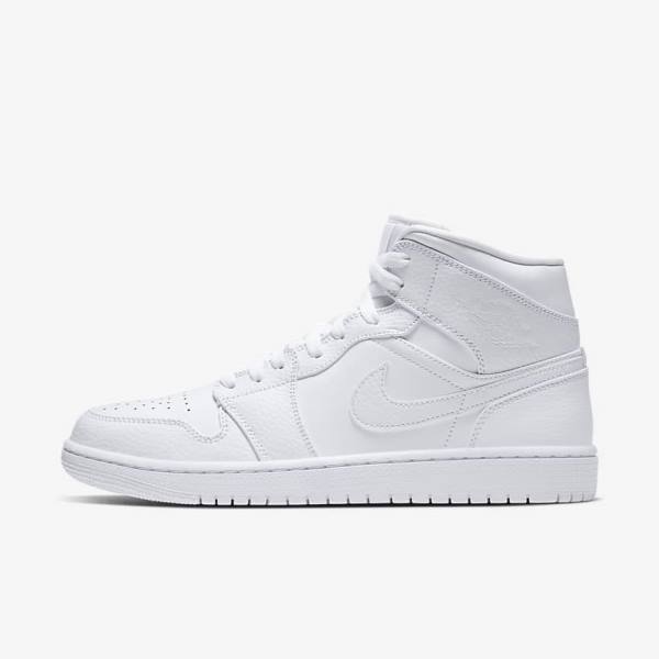 White Nike Air Jordan 1 Mid Men\'s Sneakers | NK024BCR