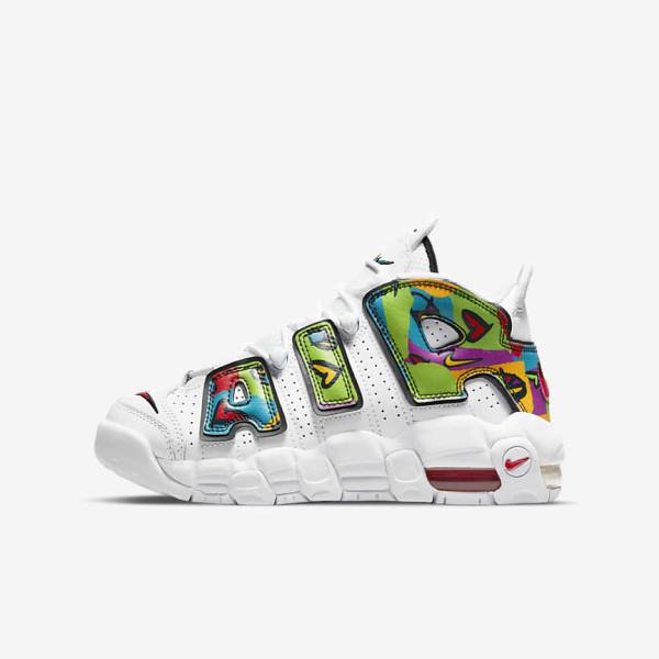 White Nike Air More Uptempo Older Kids\' Sneakers | NK285TOZ