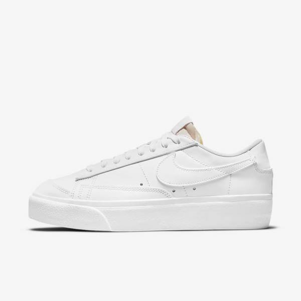 White Nike Blazer Low Platform Women\'s Sneakers | NK483HCN