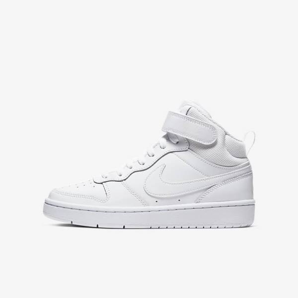 White Nike Court Borough Mid 2 Older Kids\' Sneakers | NK052LHD