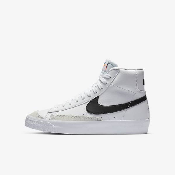 White / Orange / Black Nike Blazer Mid 77 Older Kids\' Sneakers | NK639PSB