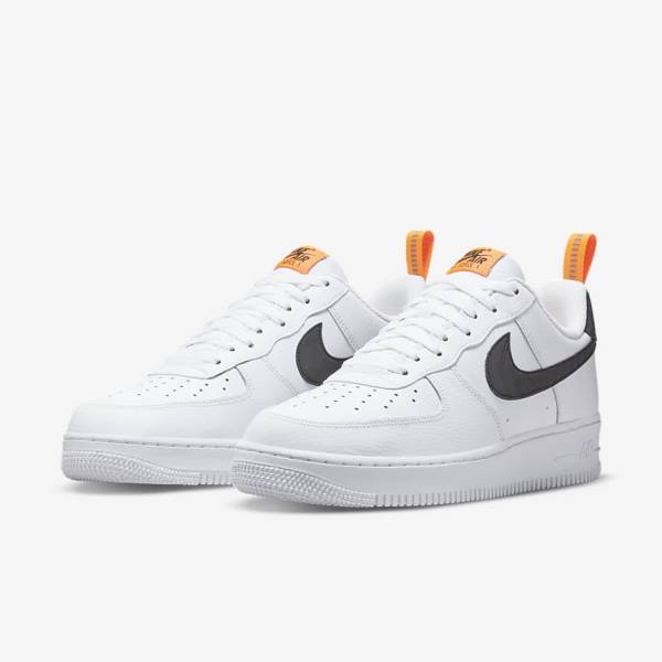 White / Orange / Silver / Black Nike Air Force 1 Men's Sneakers | NK793JZO