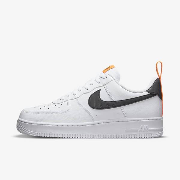 White / Orange / Silver / Black Nike Air Force 1 Men\'s Sneakers | NK793JZO