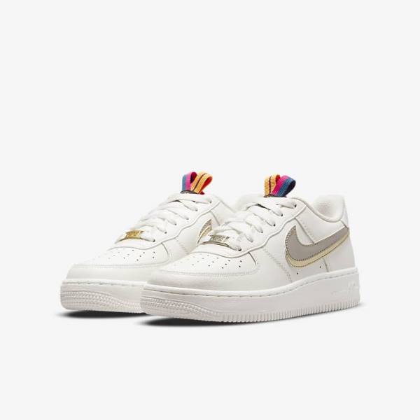 White / Pink / Metal Blue Grey Nike Air Force 1 LV8 Older Kids' Sneakers | NK358XGQ