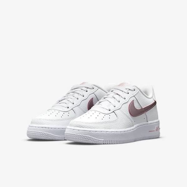 White / Pink Nike Air Force 1 Older Kids' Sneakers | NK735BLJ