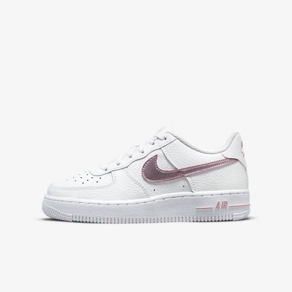 White / Pink Nike Air Force 1 Older Kids\' Sneakers | NK735BLJ