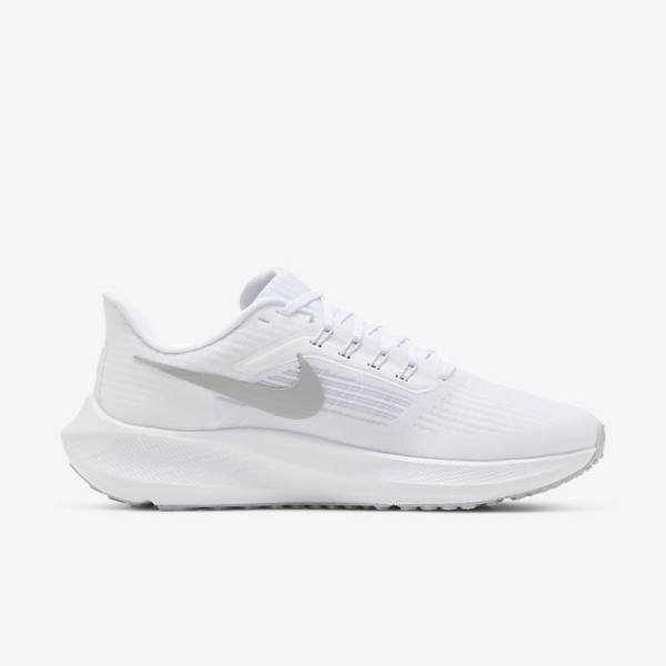 White / Platinum / Grey / Metal Silver Nike Air Zoom Pegasus 39 Road Women's Running Shoes | NK321FZM