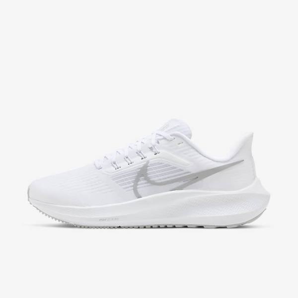 White / Platinum / Grey / Metal Silver Nike Air Zoom Pegasus 39 Road Women\'s Running Shoes | NK321FZM