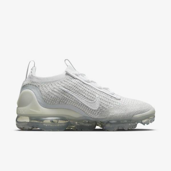 White / Platinum / Metal Silver / White Nike Air VaporMax 2021 FK Women's Sneakers | NK534ONB