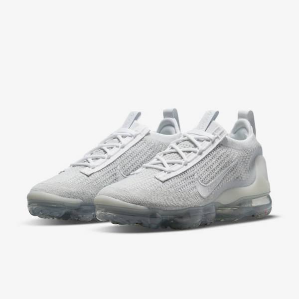 White / Platinum / Metal Silver / White Nike Air VaporMax 2021 FK Women's Sneakers | NK534ONB