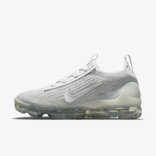 White / Platinum / Metal Silver / White Nike Air VaporMax 2021 FK Women\'s Sneakers | NK534ONB