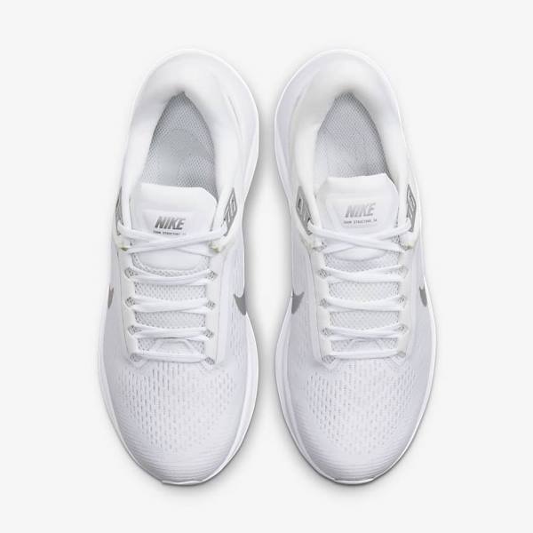 White / Platinum / Platinum / Metal Silver Nike Air Zoom Structure 24 Road Women's Running Shoes | NK697RLV