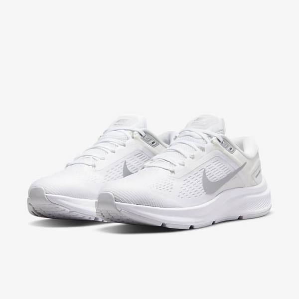 White / Platinum / Platinum / Metal Silver Nike Air Zoom Structure 24 Road Women's Running Shoes | NK697RLV