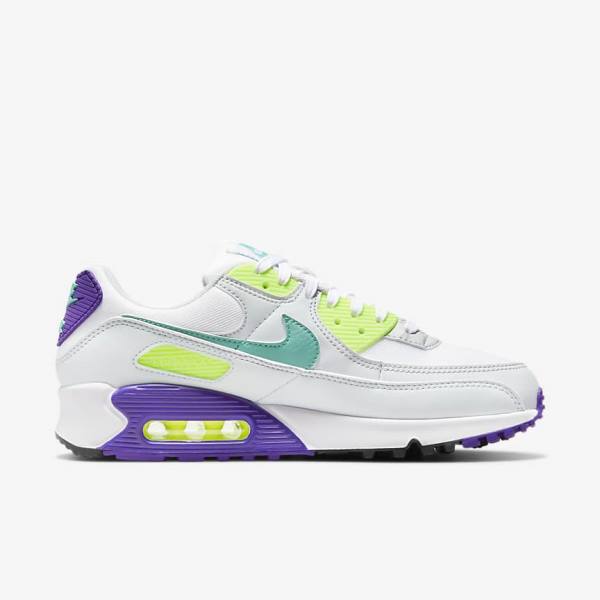 White / Platinum / Turquoise Nike Air Max 90 Women's Sneakers | NK148NYU