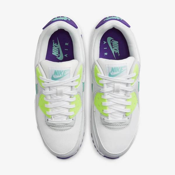 White / Platinum / Turquoise Nike Air Max 90 Women's Sneakers | NK148NYU