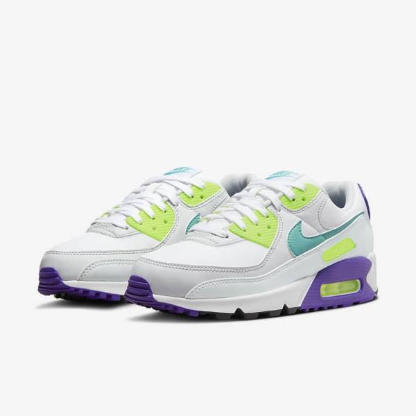 White / Platinum / Turquoise Nike Air Max 90 Women's Sneakers | NK148NYU