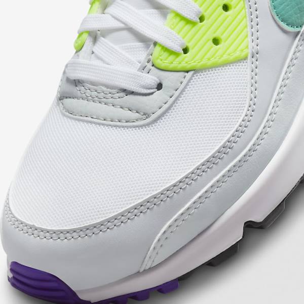 White / Platinum / Turquoise Nike Air Max 90 Women's Sneakers | NK148NYU