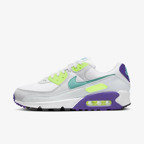 White / Platinum / Turquoise Nike Air Max 90 Women\'s Sneakers | NK148NYU