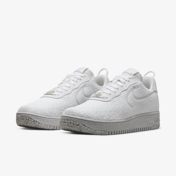 White / Platinum / White Nike Air Force 1 Crater Flyknit Next Nature Men's Sneakers | NK380KPZ