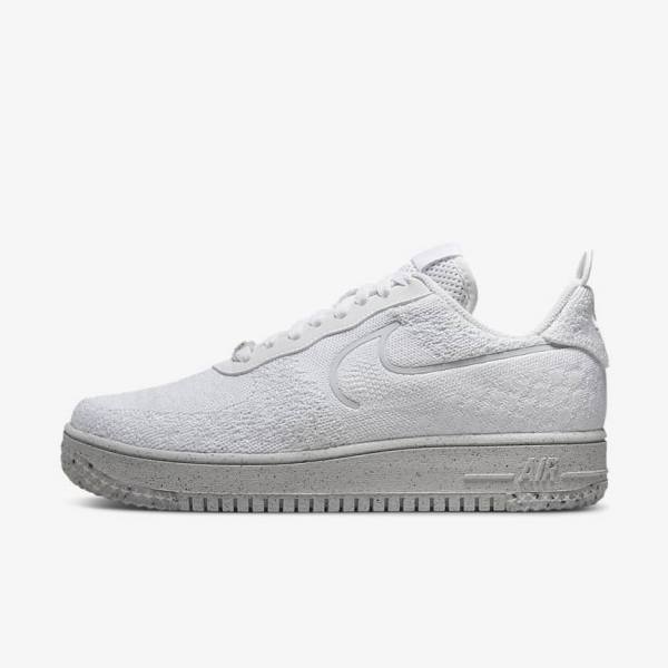 White / Platinum / White Nike Air Force 1 Crater Flyknit Next Nature Men\'s Sneakers | NK380KPZ