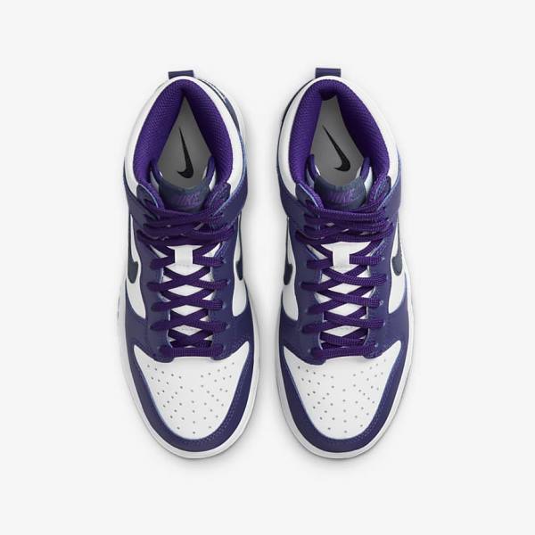 White / Purple / Navy Nike Dunk High Older Kids' Sneakers | NK564RJW