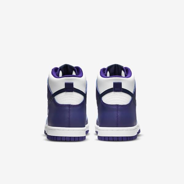 White / Purple / Navy Nike Dunk High Older Kids' Sneakers | NK564RJW