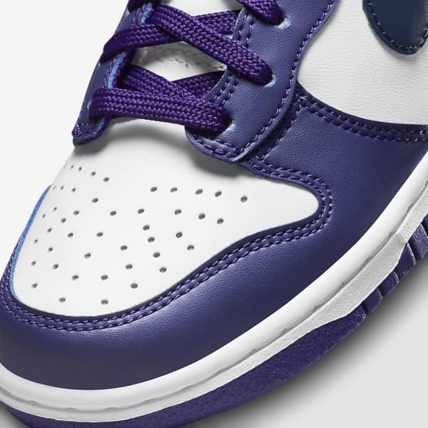 White / Purple / Navy Nike Dunk High Older Kids' Sneakers | NK564RJW