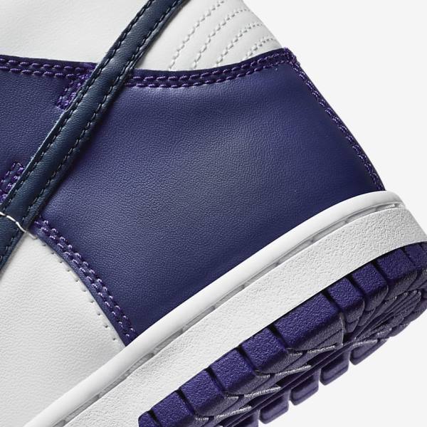 White / Purple / Navy Nike Dunk High Older Kids' Sneakers | NK564RJW