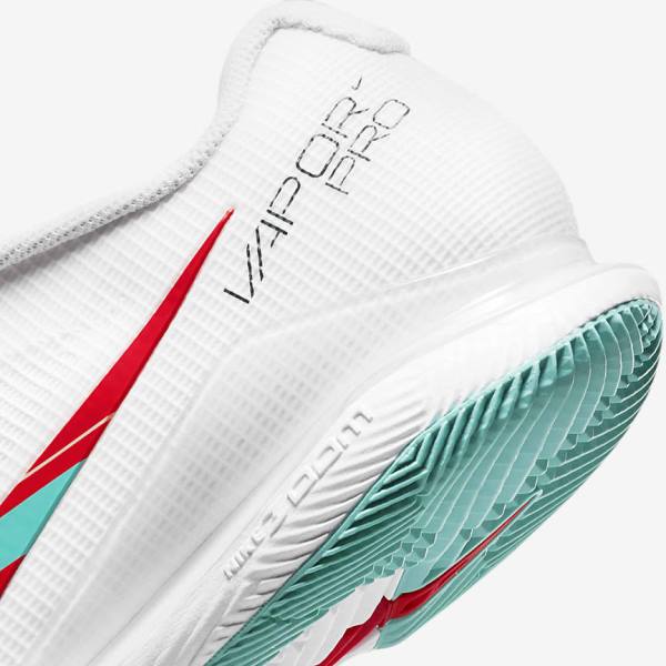 White / Red / Burgundy / Turquoise Nike NikeCourt Air Zoom Vapor Pro Hard-Court Men's Tennis Shoes | NK726ZYW