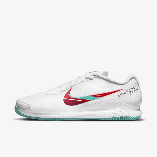 White / Red / Burgundy / Turquoise Nike NikeCourt Air Zoom Vapor Pro Hard-Court Men\'s Tennis Shoes | NK726ZYW