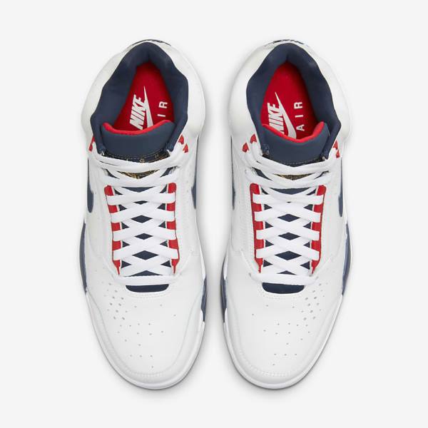 White / Red / Metal Gold / Navy Nike Air Flight Lite Mid Men's Sneakers | NK641JTY