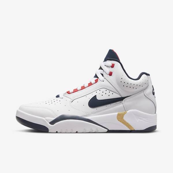 White / Red / Metal Gold / Navy Nike Air Flight Lite Mid Men\'s Sneakers | NK641JTY