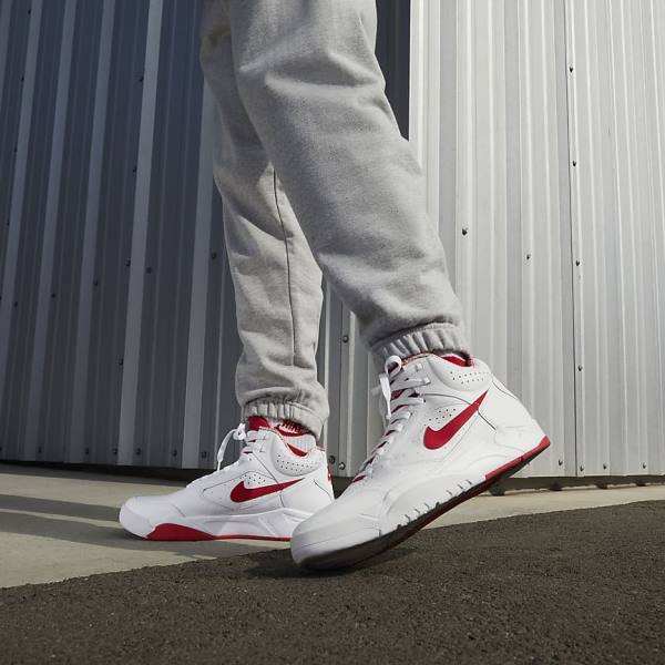 White / Red Nike Air Flight Lite Mid Men's Sneakers | NK346ZWB