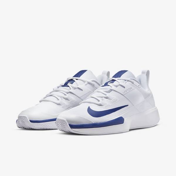 White / Royal Blue Nike NikeCourt Vapor Lite Clay Court Men's Tennis Shoes | NK901QBA