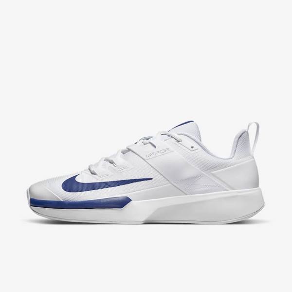 White / Royal Blue Nike NikeCourt Vapor Lite Clay Court Men\'s Tennis Shoes | NK901QBA