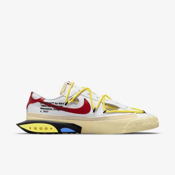 White / Yellow / Khaki / Red Nike Blazer Low 77 x Off-White™ Men's Sneakers | NK086PEW