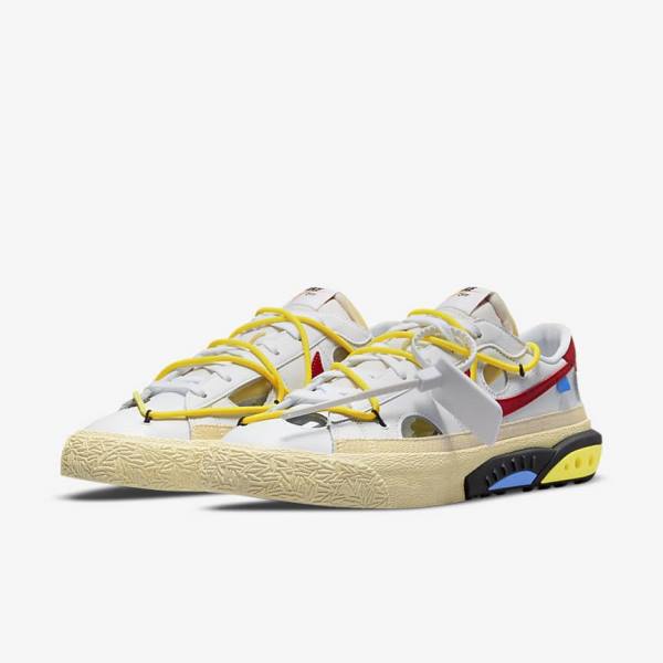 White / Yellow / Khaki / Red Nike Blazer Low 77 x Off-White™ Men's Sneakers | NK086PEW