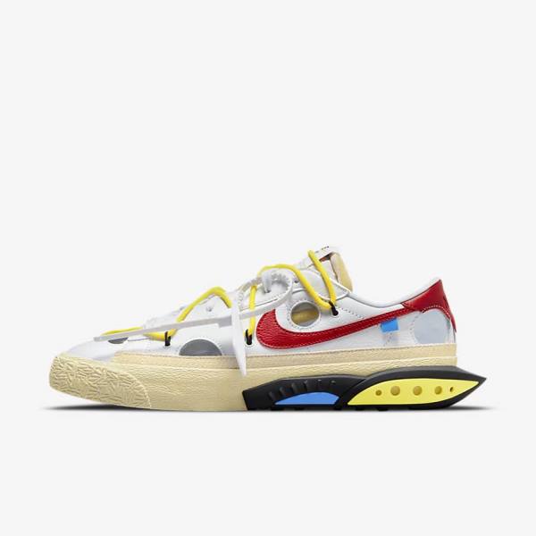 White / Yellow / Khaki / Red Nike Blazer Low 77 x Off-White™ Men\'s Sneakers | NK086PEW