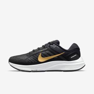 Black / Dark Grey / Metal Gold Nike Air Zoom Structure 24 Road Women's Running Shoes | NK084BPX