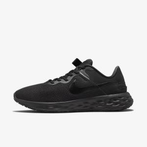 Black / Dark Grey Nike Revolution 6 FlyEase Next Nature Easy-On-And-Off Road (Extra Wide) Men's Running Shoes | NK289CJB