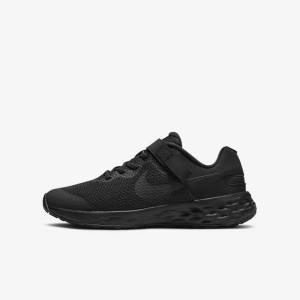 Black / Dark Grey Nike Revolution 6 FlyEase Older Easy On-Off Road Kids' Running Shoes | NK637ODR