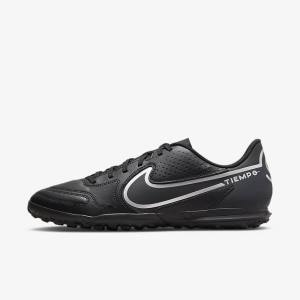 Black / Dark Grey Nike Tiempo Legend 9 Club TF Turf Men's Football Shoes | NK293ANV